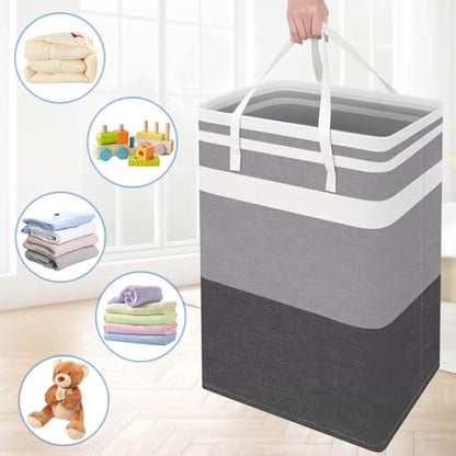 BlissTotes 3-Pack Laundry Basket, Collapsible Laundry Hamper, Grey, 125L | Laundry Clothes Hamper, Hampers for Bedroom, Freestanding Hamper with Handles, Clothes Laundry Basket - color: Grey, size: 125L