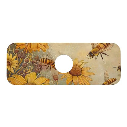 Rural Honey Bees flowers Printed Diatomite Kitchen Faucet Mat, Water Absorbent Sink Splash Guard, Quick Drying Faucet Pad , Non-Slip Sink Accessories for Kitchen Bathroom Counter (15" X 5.5" )