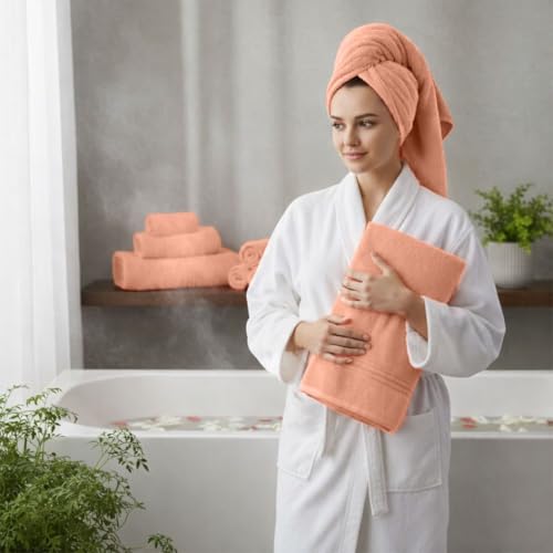 8 Piece Bath Towels for Bathroom - 100% Cotton, Soft Absorbent Bathroom Towels Set - 2 Extra Large Bath Towels, 2 Hand Towels & 4 Washcloths - Hotel Spa Thick Plush Towel, Peach - color: Peach (Pack of 8)