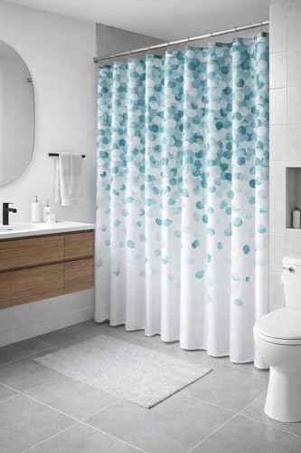 Serafina Home Mineral Blue Teal Modern Fabric Shower Curtain for Bathroom: Cascading Water Splash Pattern of Turquoise, Aqua, and White - color: Blue, Teal, Turquoise, Aqua, Grey, White