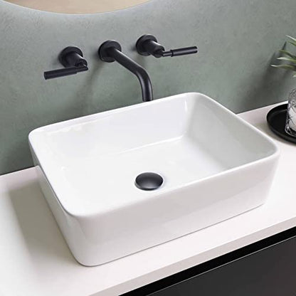 RBROHANT Black Wall Mount Faucet with Pop up Drain Set for Sink Without Overflow, Matte Black Dual Handle Wall Mounted Bathroom Sink Faucet, Brass Rough-in Valve Included, RB0735D - color: Matte Black, style: Lever Handle Faucet with Drain