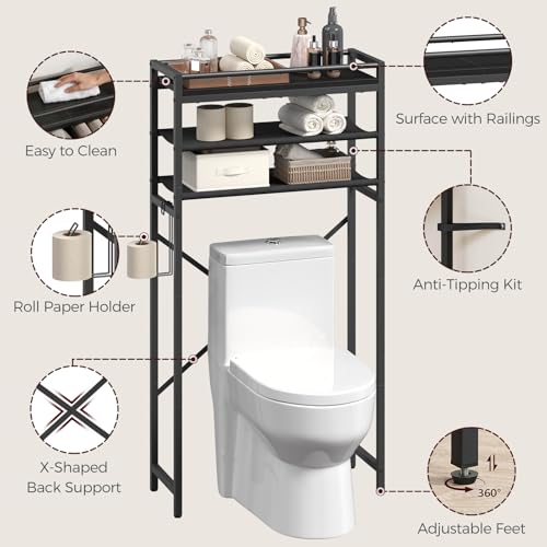 MAHANCRIS Over Toilet Storage, 3-Tier Bathroom Organizer Shelf with Toilet Paper Holder, Freestanding Space Saver Bathroom Shelves Above Toilet for Bathroom, Laundry Room, Black TSBK1201 - color: Black