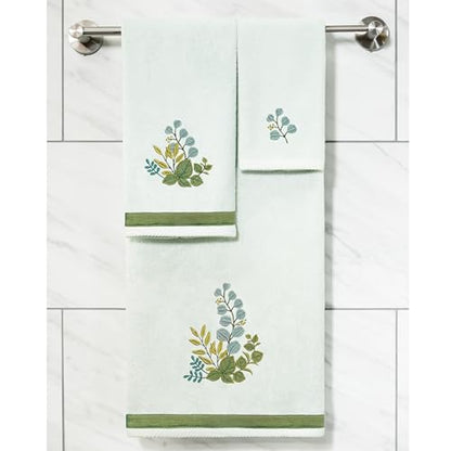 Verdant 4-Piece Luxury Towel Set, Applique Embroidered Bouquet, Plush Turkish Cotton, Durable & Quick Dry, Vibrant Bathroom Ensemble, 2 Bath 2 Hand Towels, Aqua - color: Aqua, size: 2 Pcs Bath 2 Pcs Hand Towel