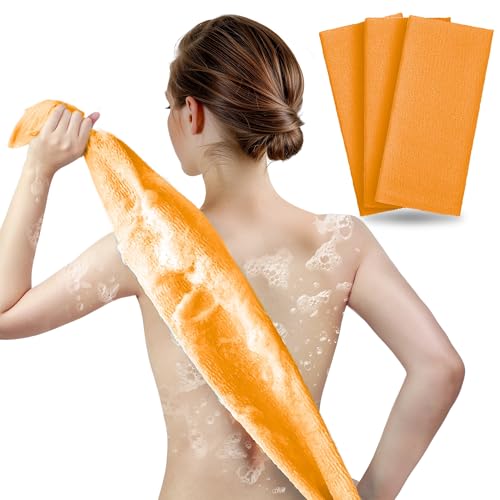 ARCH&M Exfoliating Washcloth & Body Scrubber, Orange, 3 Pack | Japanese Beauty Cloth, Nylon, Deep Cleansing, Back Exfoliation, For Shower Daily Use - style: Orange x 3