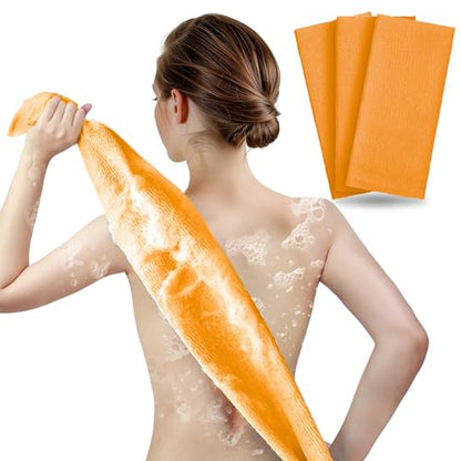 ARCH&M Exfoliating Washcloth & Body Scrubber, Orange, 3 Pack | Japanese Beauty Cloth, Nylon, Deep Cleansing, Back Exfoliation, For Shower Daily Use - style: Orange x 3