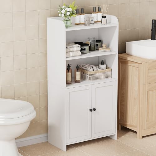 Homhedy Small Bathroom Storage Cabinet, Toilet Paper Storage Cabinet | Bathroom Floor Cabinet with Doors and Shelves, Bathroom Organizers for Small Spaces, 9.8" D x 19.7" W x 39.9" H, White - color: White, size: 9.8" D x 19.7" W x 39.9" H