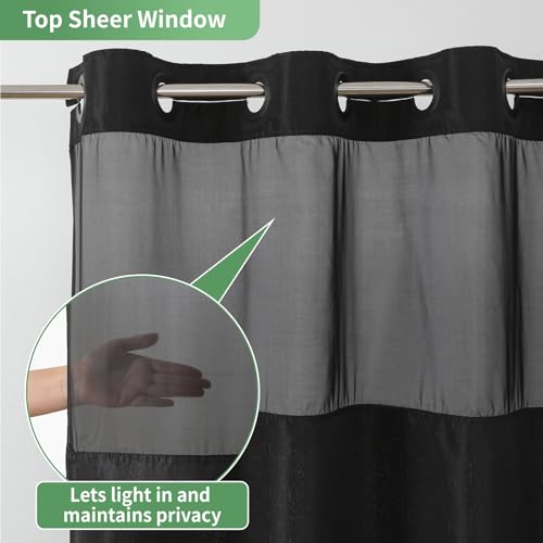 eachope Extra Long No Hook Shower Curtain with Snap-in Fabric Liner Set,Slub Textured Fabric Shower Curtains for Bathroom,Hotel Style Modern Shower Curtain,Water Repellent & Washable,71x86(84),Black | Extra Long Fabric Outer+Waterproof Inner Liner,Hotel S