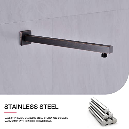 TRUSTMI 16" Square Shower Arm Oil Rubbed Bronze Wall Mount Extension | with Flange, Rainfall Shower Head Extension Arm, NPT 1/2" Wall Mounted, Heavy Duty Stainless Steel, ORB - color: Oil Rubbed Bronze