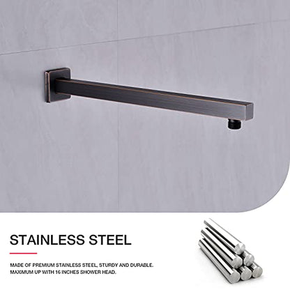 TRUSTMI 16" Square Shower Arm Oil Rubbed Bronze Wall Mount Extension | with Flange, Rainfall Shower Head Extension Arm, NPT 1/2" Wall Mounted, Heavy Duty Stainless Steel, ORB - color: Oil Rubbed Bronze