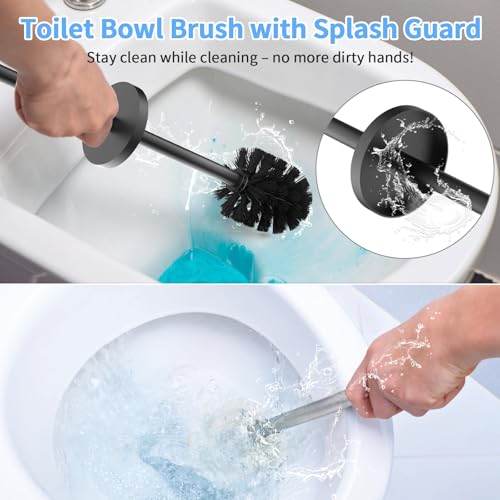 Stainless Steel Toilet Brush and Holder Set Brushed Silver Heavy Duty Toilet Bowl Brush with Long Handle for Bathroom and Farmhouse (Black-2) - color: Black-2