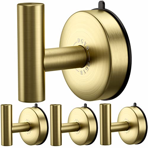 DGYB Large Suction Hooks for Bathrooms - Gold Towel Hooks Stainless Steel - 15 Lb Capacity - Removable, Heavy Duty - color: 4 Pack-Brushed Gold