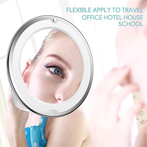 Flexible Gooseneck LED Lighted 10X Magnifying Makeup Mirror with Power Locking Suction Cup, Bright Diffused Light and 360 Degree Swivel, Portable Cordless Travel and Home Bathroom Vanity Mirror