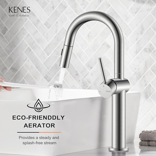 Pull Down Bathroom Faucet 1 Handle, Brushed Nickel Vessel Sink Faucet | Vessel Bowl Faucet with Pop Up Drain & Supply Lines, Lead-Free cUPC & NSF Certified, 1 Hole Faucet for Vanity RV Restroom - color: Brushed Nickel, size: Tall