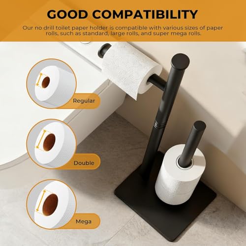 Freestanding Toilet Paper Holder Stand for Bathroom, Matte Black, 4 Rolls | 304 stainless steel bathroom tissue holder keeps 1 roll ready and stores 3 spare rolls with a stable non-slip floor base - size: Style 1