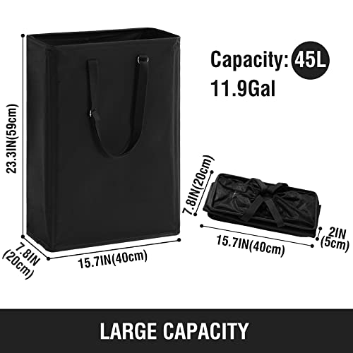 45L Slim Laundry Hamper with Adjustable Long Handles & Mesh Top, Black 2PCS | Small Laundry Baskets with Mesh Top, Narrow Dirty Clothes Hamper for Bedroom, Closet, and Bathroom - color: Black, size: 45L X 2
