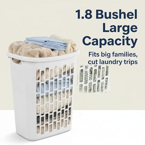 3-Pack 1.8 Bushel Slim Plastic Laundry Hamper W/Reinforced Handles, White | Durable plastic build Open top design for quick toss-in & easy access.in bedroom, bathroom & laundry room.
