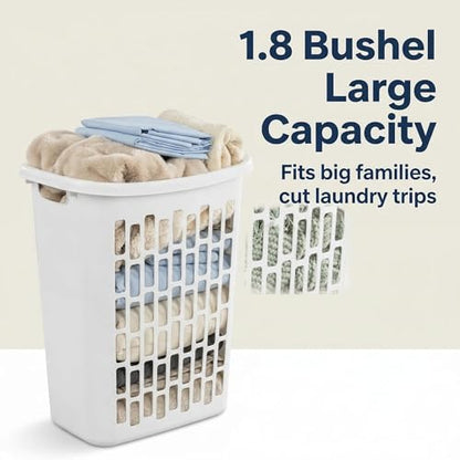 3-Pack 1.8 Bushel Slim Plastic Laundry Hamper W/Reinforced Handles, White | Durable plastic build Open top design for quick toss-in & easy access.in bedroom, bathroom & laundry room.
