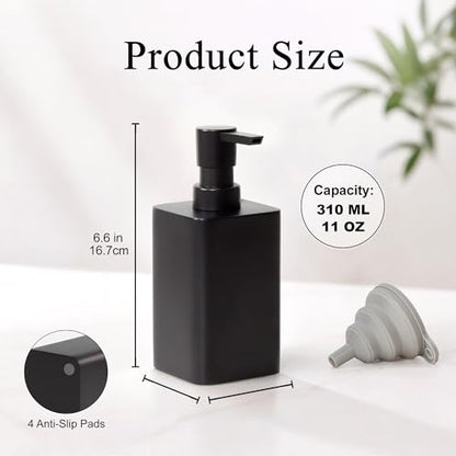 2 pcs Hand Soap Dispenser Set - 11oz Refillable Resin Liquid Soap Dispensers with Rustproof Pump, Lotion Dispenser Includes Silicone Funnel for Bathroom Countertop or Kitchen, Black - color: Black