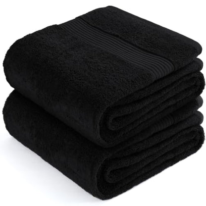 Cotton Paradise 100% Cotton Turkish Towel Set, Soft Absorbent Quick Dry, 2 Piece 35x70 Bath Sheet Set, Coal Black - color: Coal Black, size: 35"x70"