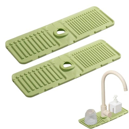 Faucet Guard & Draining Mat, Foldable Self-Draining Faucet Splash Guard Mat, Slope Design Kitchen Sink Splashguard for Home Bathroom Drying Glasses Around (2Green) - color: 2Green