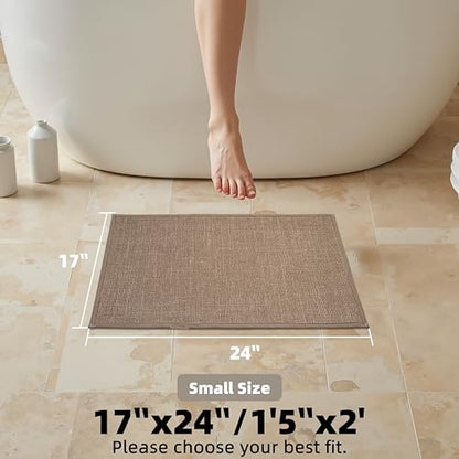 Non Slip Bath Mat Thin Bathroom Rugs Fit Under Door | Machine Washable Quick Dry Camel Small Toilet Rugs with Rubber-Backing, 17" x 24" - color: Dark Beige, size: Small(17"x24")