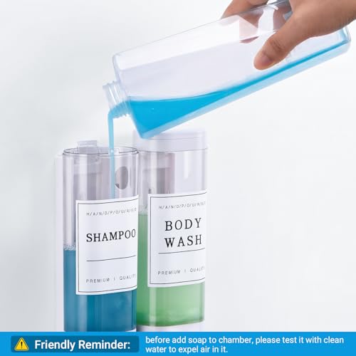Shampoo and Conditioner Dispenser, Shower Soap Dispenser Wall Mounted, Shampoo Dispenser for Shower Wall No Drill, Bathroom Body Wash Dispenser 2 * 350ml White 2 Chamber - size: 2