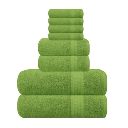 GLAMBURG Ultra Soft 8-Piece Towel Set - 100% Pure Ringspun Cotton, Contains 2 Oversized Bath Towels 27x54, 2 Hand Towels 16x28, 4 Wash Cloths 13x13 - Ideal for Everyday use, Hotel & Spa-Kiwi Green - color: Kiwi Green, size: 8 Piece Towel Set