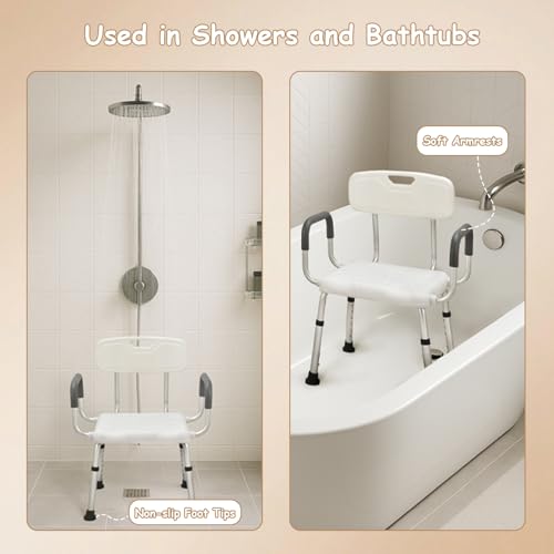 Plus Size 24in Extra Wide Shower Seats for Adults with Arms & Back.SQ | Semi Pre-Assembled, Bath Chairs for Seniors, or Big & Tall Person, 150kg Weight Capacity.