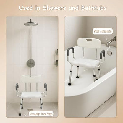 Plus Size 24in Extra Wide Shower Seats for Adults with Arms & Back.SQ | Semi Pre-Assembled, Bath Chairs for Seniors, or Big & Tall Person, 150kg Weight Capacity.