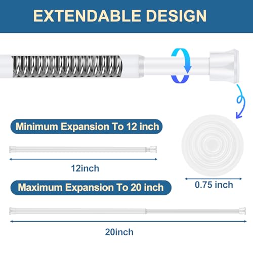 Cupboard Bars Spring Tension Rod, Adjustable 16-28 Inches, No Drilling Small Tension Shower Curtain Rod Ideal for Small Windows, Lockers, Kitchen，Wardrobes 2PC-13TD16-28WHx2 - color: white, size: 16"-28" 2pcs
