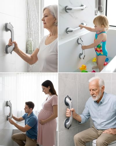 Shower Handles for Elderly Suction Grab Bars for Bathtubs Bathtub Rails | bar Safety 200 lbs Walls Handicap Heavy Duty Holder Hooks to Lift Large Tile Glass Suction Cups Tool chair - color: Gray - 2PK
