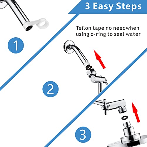 Shower Head Extension Arm - 11" Solid Brass Shower Arm with Universal Connection to Showerheads - Easily Adjustable The Height and Angle of The Rain or Handheld Shower heads (Chrome) - color: Chrome