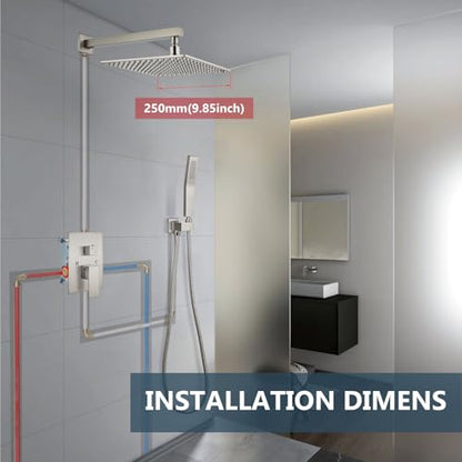 Aolemi Shower Faucet Set with Valve Handheld 10" LED Head Brushed Nickel | Handheld Spray,10 Inch Rain LED Head,Valve and Trim Kit,All Metal,Wall Mount Shower System,Bathroom Mixer - color: Nickel, size: 10 Inch LED Shower Head