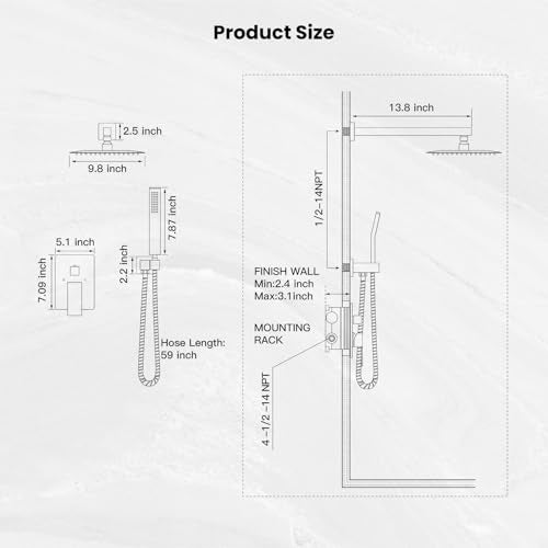 gotonovo Rainfall Bathroom Shower System Rain Shower Head and Handle Set Wall Mounted Shower Complete Combo Solid Brass Pressure Balancing Shower Mixer Valve 10 Inch Matte Black - color: Matte Black, size: 10 Inch