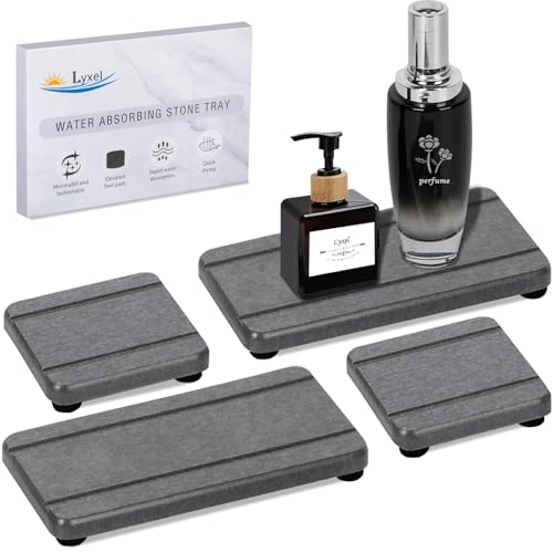 4PCS Stone Drying Trays for Bathroom Sink and Kitchen Counter, Water Absorbing Stone Tray with Diatomaceous Earth, Soap Dish and Coaster - color: Dark Gray 2stripes