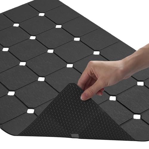 Bathtub Mat Non Slip Silicone Soft Odorless Bath Mat No Suction Cups for Refinished,Textured and Reglazed Tub Shower Mats Non-Slip 18 X 28Inch Black - color: Black