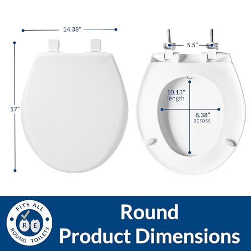 BEMIS 790TDGSL Commercial Heavy Duty Closed Front Toilet Seat with Cover, Industrial No Slam Seat with Secure Installation, Made in USA, Round, White - size: Round