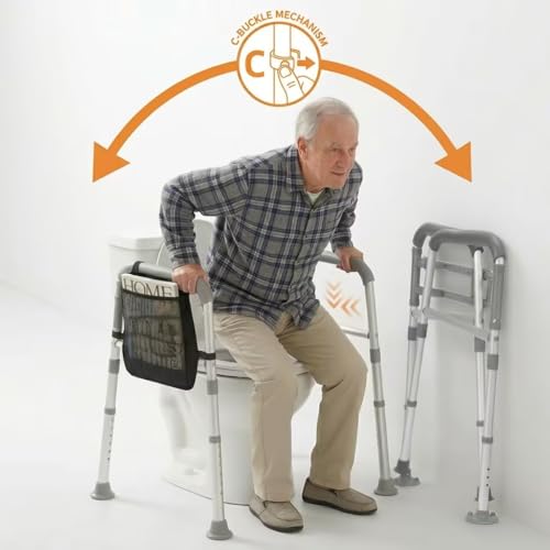 Foldable Toilet Safety Rails & Adjustable Frames for Seniors | Height & width adjustable to fit most toilets. Secure handles & suction cups provide maximum safety for the disabled elderly. - color: Gray