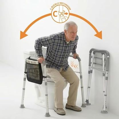 Foldable Toilet Safety Rails & Adjustable Frames for Seniors | Height & width adjustable to fit most toilets. Secure handles & suction cups provide maximum safety for the disabled elderly. - color: Gray