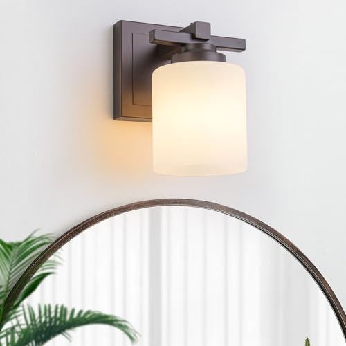 Modern Bathroom Light Fixtures Over Mirror, Vanity Lights for Bathroom Wall Sconces with Milky White Glass Shades, E26 Socket (Bulbs Not Included), 1 Light, Oil Rubbed Bronze - color: Oil-Rubbed Bronze - Milky White Glass Shades, size: 1-Light