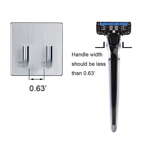 Adhesive Hooks Razor Holder Heavy Duty Wall Hooks Stainless Steel Waterproof Hanger For Kitchen Bedroom Bathroom,Stick on Hook Antiskid Hangers Double Hanging Towel Robe Coat Key Brushed Nickel 2-Pack