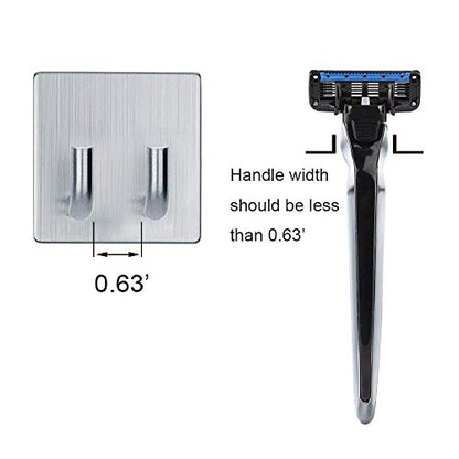 Adhesive Hooks Razor Holder Heavy Duty Wall Hooks Stainless Steel Waterproof Hanger For Kitchen Bedroom Bathroom,Stick on Hook Antiskid Hangers Double Hanging Towel Robe Coat Key Brushed Nickel 2-Pack