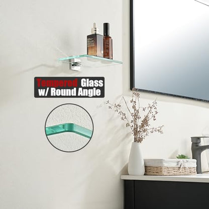 JQK Bathroom Glass Shelf Chrome, Tempered Glass Shower Storage 8 by 5 inches, 304 Stainless Steel Polished Chrome Wall Mount, TGS201L8-CH - color: Polished Chrome, size: 8 Inch