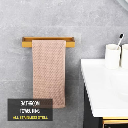 GERZWY Bathroom 2-Piece Accessory Set Gold Stainless Steel Toilet Paper Holder Towel Ring Wall Mount - color: Champagne Gold