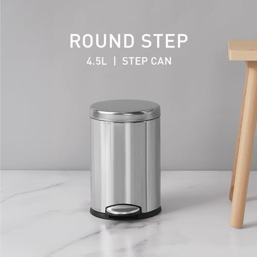 simplehuman Round Step Can, 4.5L / 1.2 Gallon Compact Bathroom Trash Can, 150,000-Step Pedal, Lid Shox® Silent Close, Removable Inner Bucket, Brushed Stainless Steel - color: Brushed, size: 4.5 Liter / 1.2 Gallon