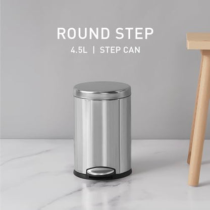 simplehuman Round Step Can, 4.5L / 1.2 Gallon Compact Bathroom Trash Can, 150,000-Step Pedal, Lid Shox® Silent Close, Removable Inner Bucket, Brushed Stainless Steel - color: Brushed, size: 4.5 Liter / 1.2 Gallon