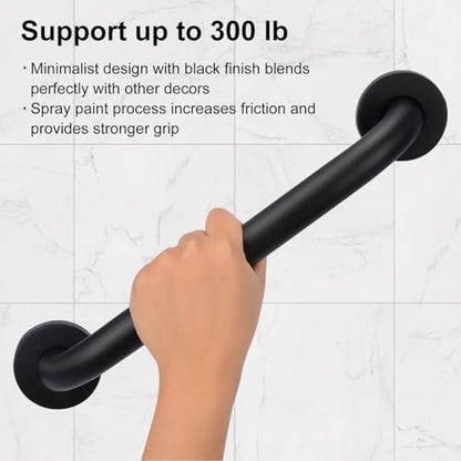 supregear Grab Bars for Wall, Bathroom Shower Handle for Seniors, 1 Inch Diameter 201 Stainless Steel Safety Hand Rail, Wall Mounted Toilet Bathtub Support, Black Finish, 20 Inch - size: 24 Inch