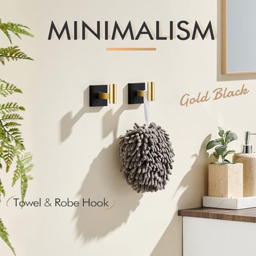 KOKOSIRI Robe Hooks for Bathrooms Towel Hook Wall Mounted Coat Hooks, Bathroom Hardware 2 Pack Black with Gold Stainless Steel B1013GDK-P2 - color: Black Gold, size: 2 Pack