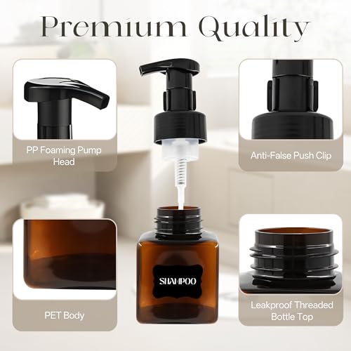 30 PCS 8.5 oz Foaming Soap Dispenser Plastic Foaming Pump Bottle, Refillable Dispenser with Plastic Pump, Empty Hand Bottles for Liquid Soap, Shampoo, Bathroom,Hotel,Restaurant (30, Brown) - color: Brown, size: 30