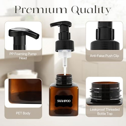 30 PCS 8.5 oz Foaming Soap Dispenser Plastic Foaming Pump Bottle, Refillable Dispenser with Plastic Pump, Empty Hand Bottles for Liquid Soap, Shampoo, Bathroom,Hotel,Restaurant (30, Brown) - color: Brown, size: 30